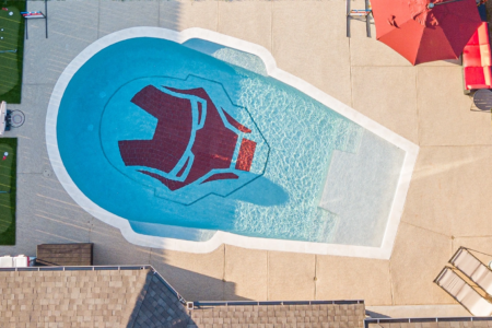 Iron man tile mosaic in a pool